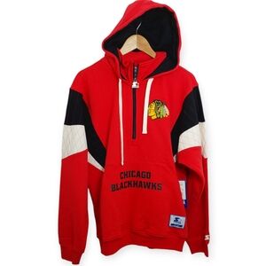 STARTER NHL Chicago Blackhawks Hockey Men's Size Medium Hoodie Half Zip Pullover